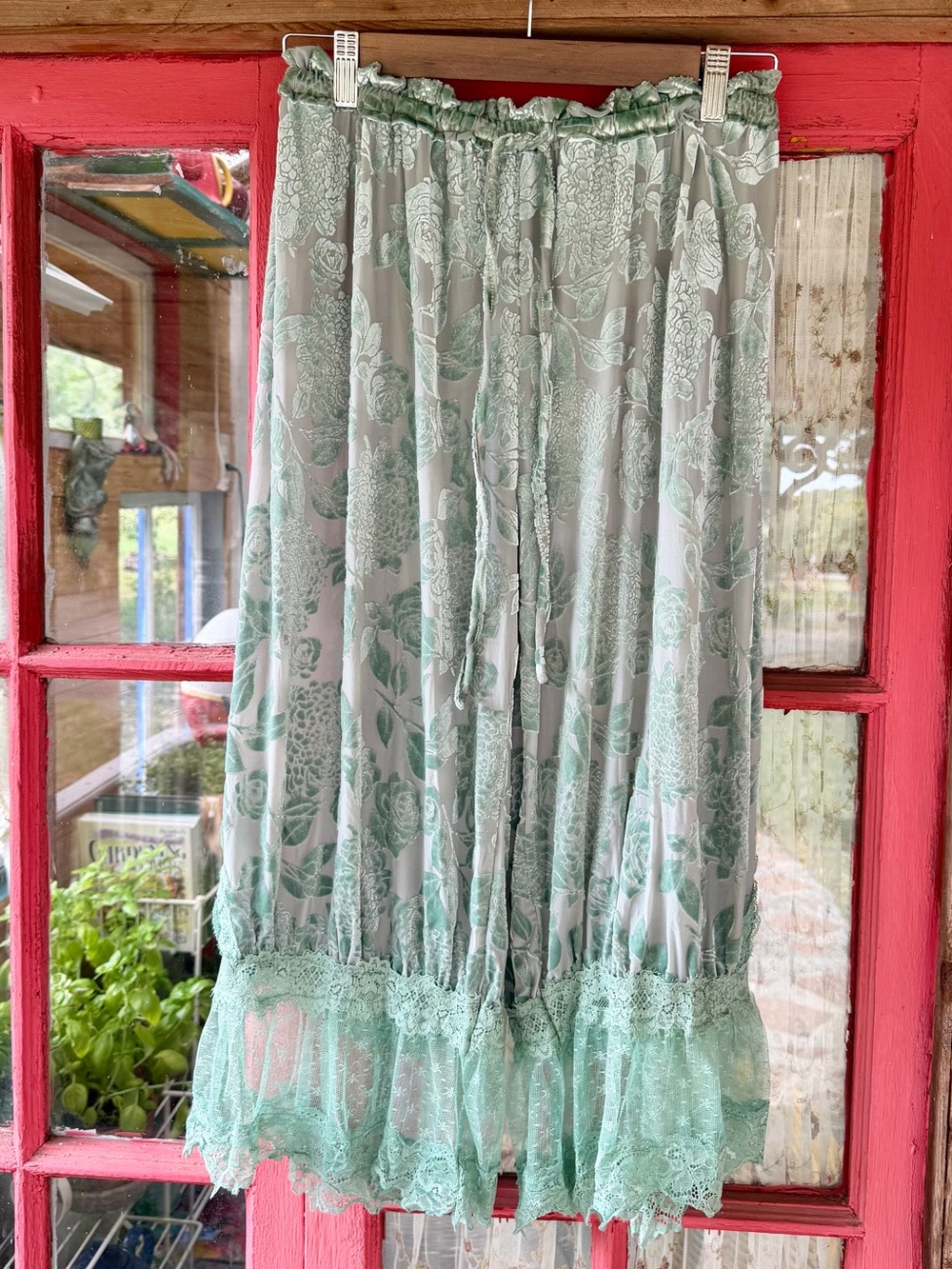 Dusty Aqua Velvet Burnout Lacy Pantaloons - Picture 3 of 9